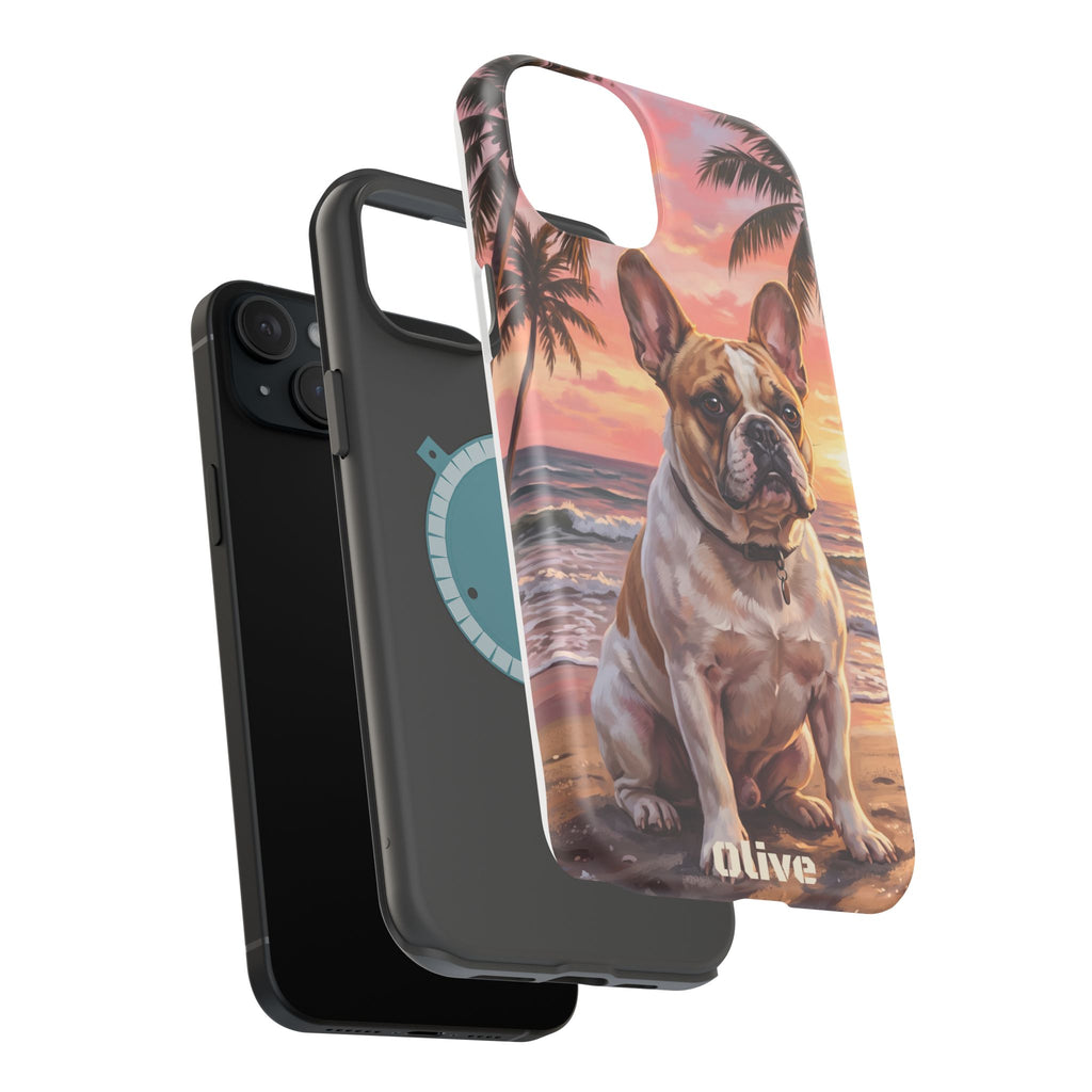 Personalized French Bulldog Beach Portrait Phone Case — Wireless Charging Cover