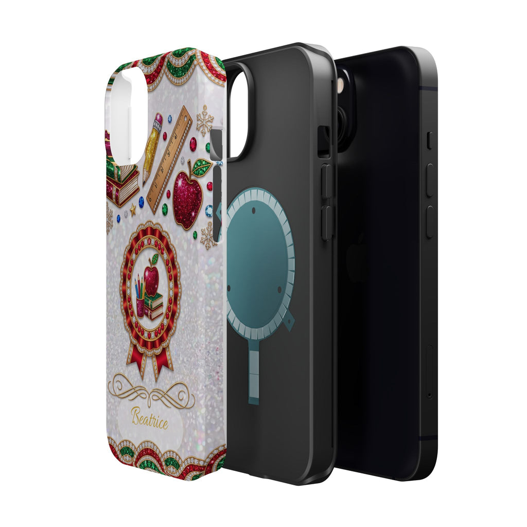 Jeweled Apple Medallion Personalized Teacher Phone Case — Wireless Charging Cover