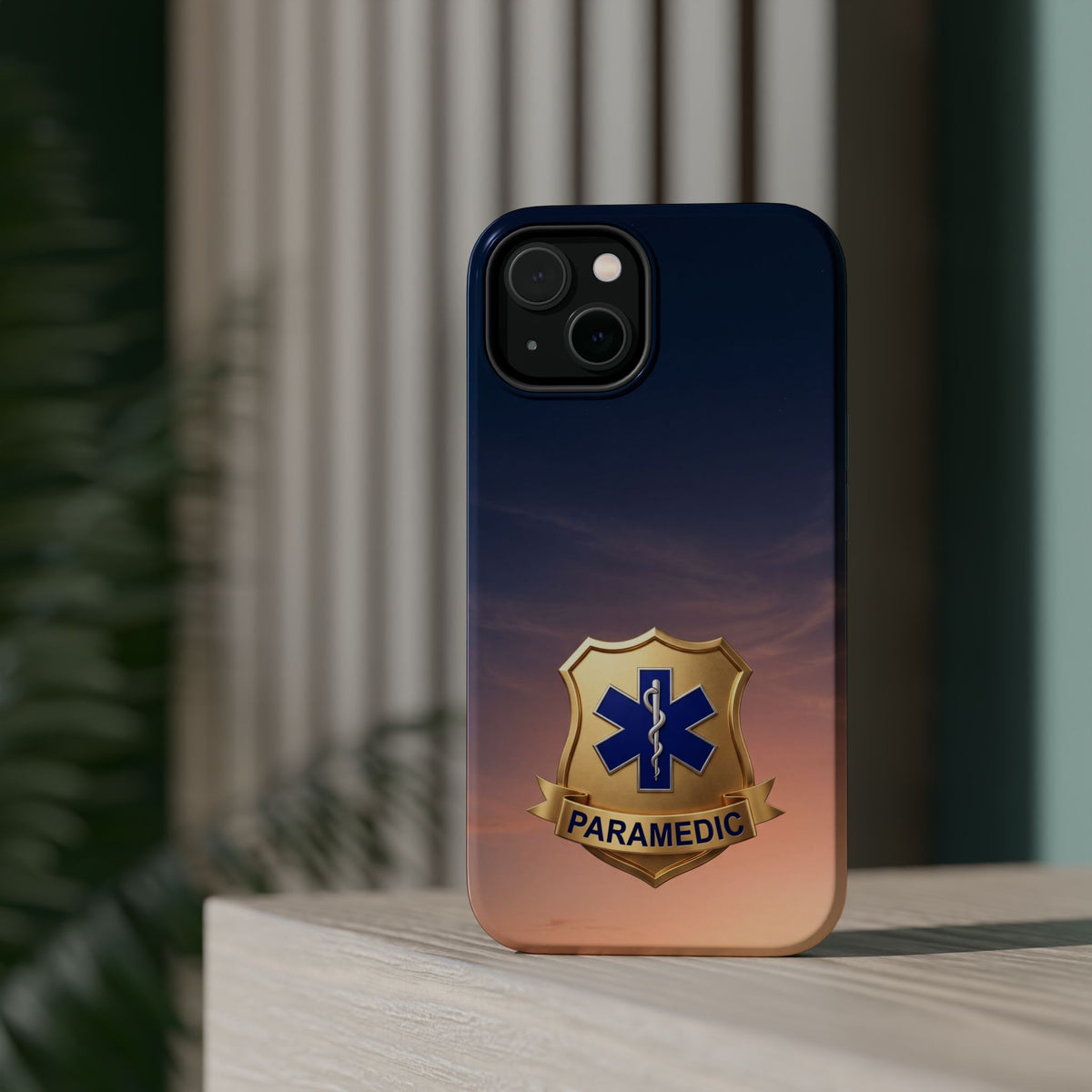 Gold Paramedic Badge Sunset Sky Phone Case — Magnetic Wireless Charging Cover