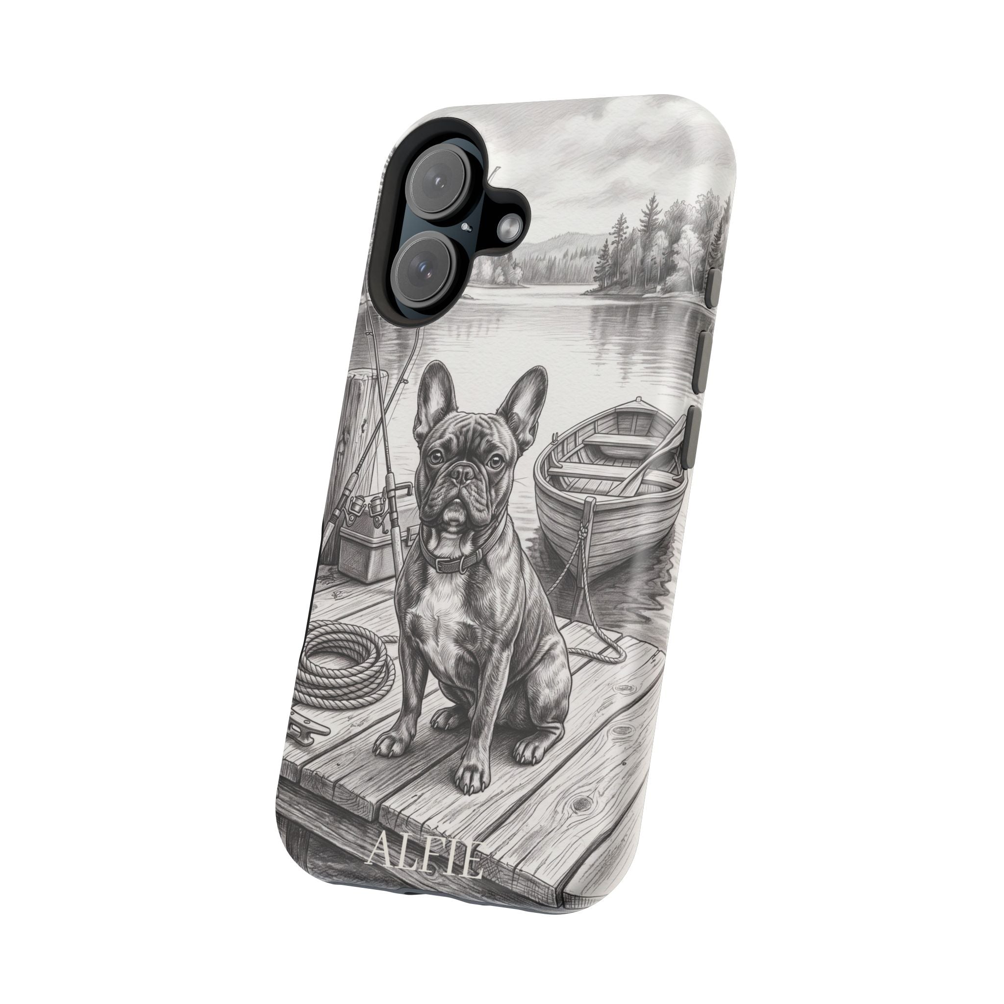 Personalized French Bulldog Lakeside Dock Phone Case — Wireless Charging Cover