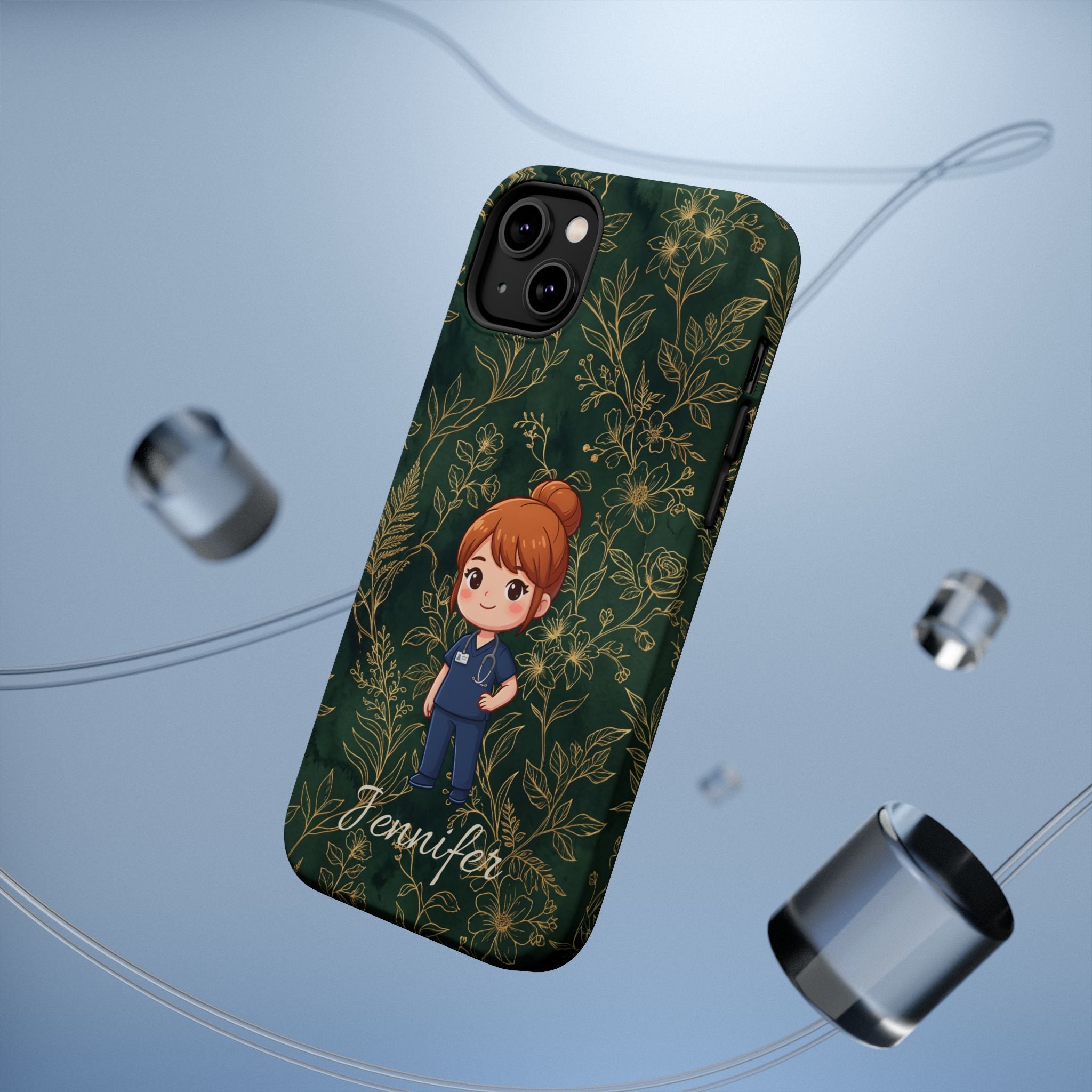 Personalized Nurse Botanical Phone Case — Impact-Resistant Wireless Charging Cover