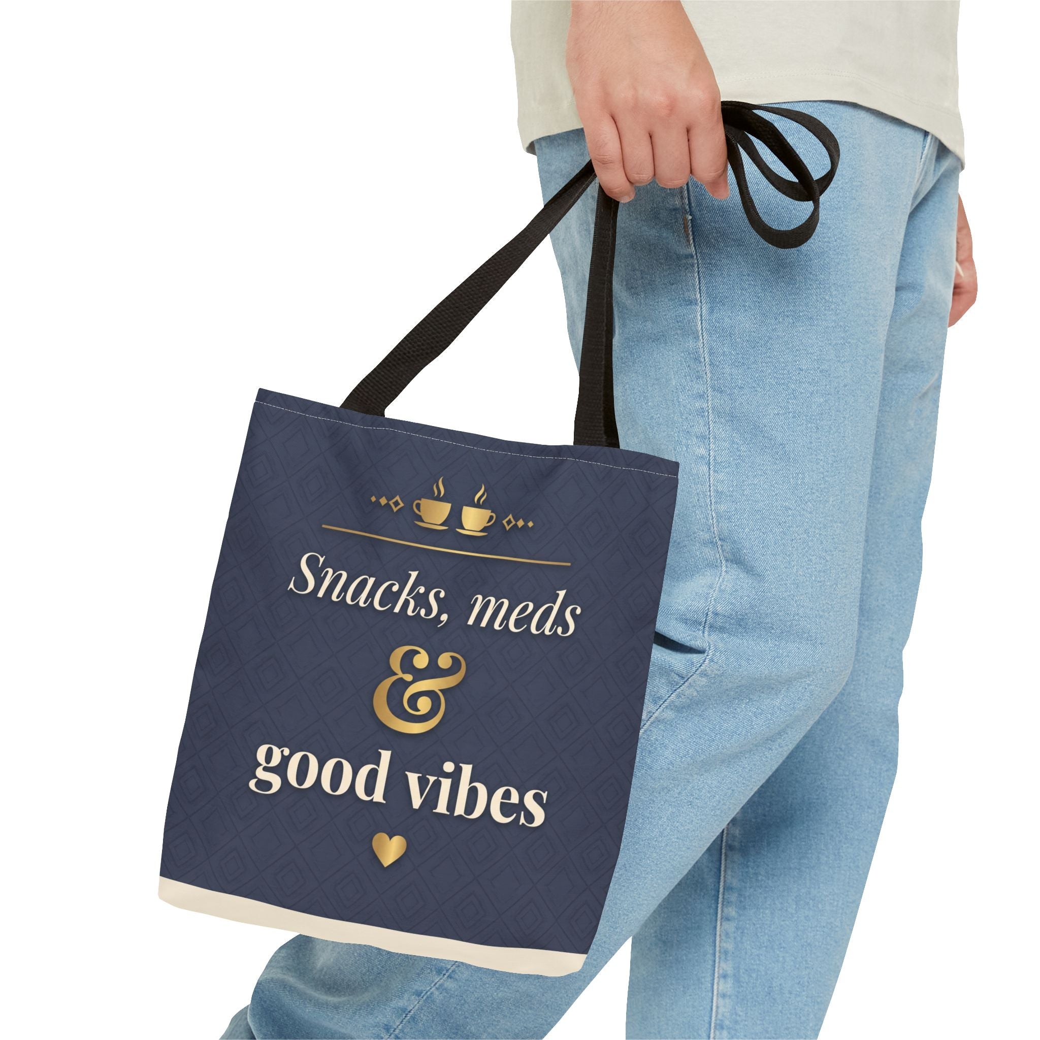 Snacks Meds & Good Vibes Tote | Funny Nurse Gift Tote Bag | Healthcare Worker Humour Gift | Premium Polyester Carry-All