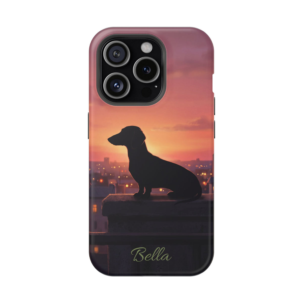 Personalized Dachshund Rooftop Sunset Phone Case — Wireless Charging Cover