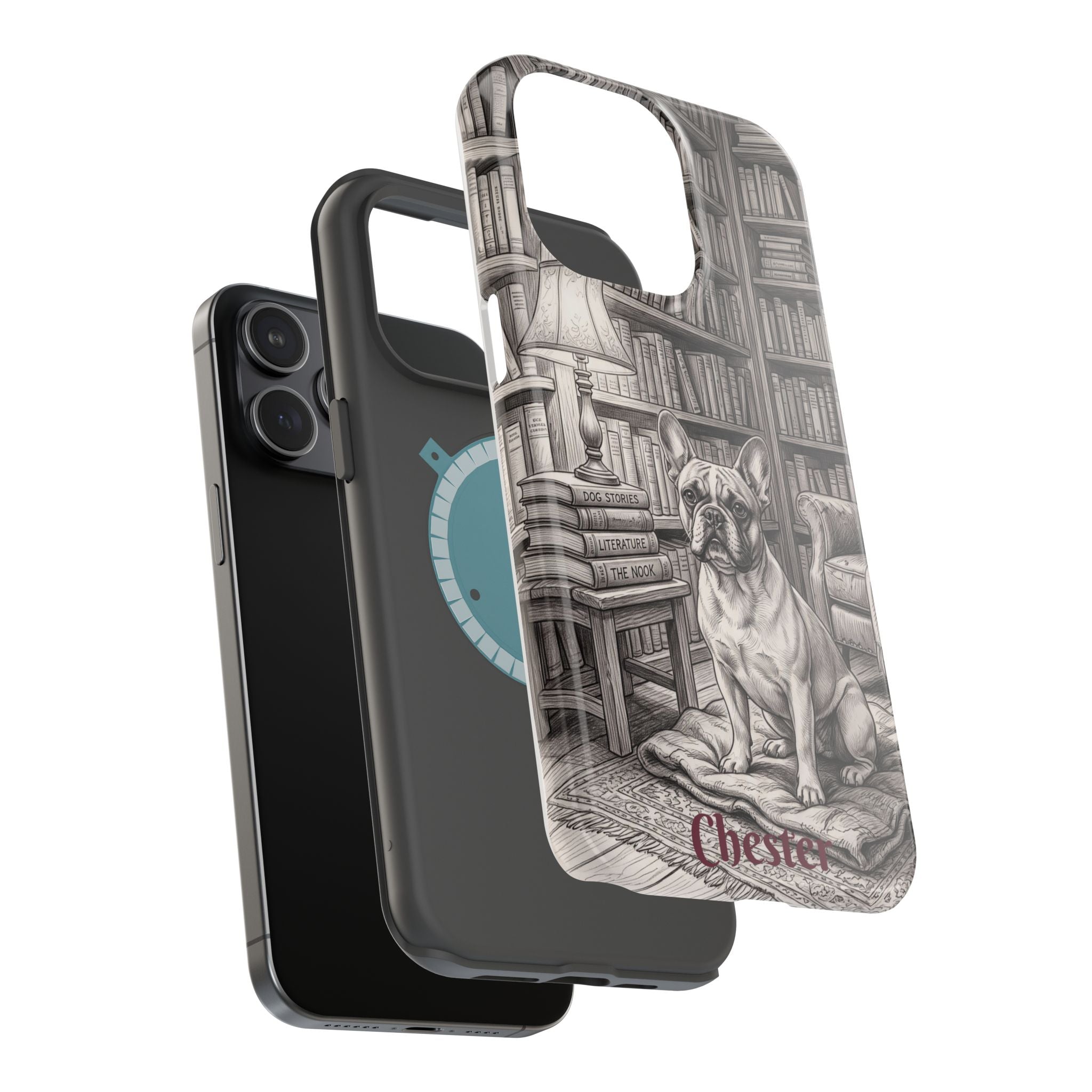 Personalized French Bulldog Library Study Phone Case — Wireless Charging Cover