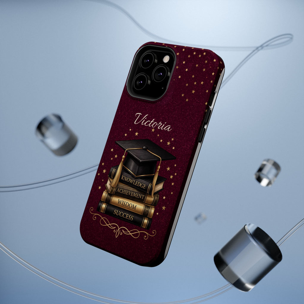 Graduation Cap & Books Personalized Teacher Phone Case — Wireless Charging Cover