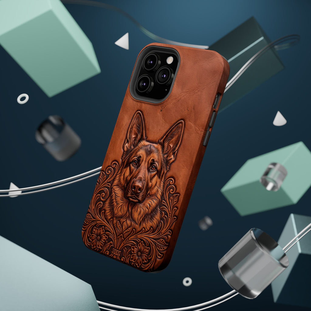 German Shepherd Phone Case | Western Tooled Art — Tough Magnetic Case with Wireless Charging