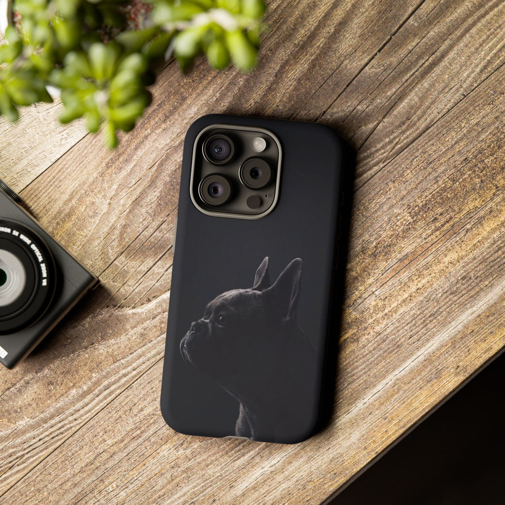 Silhouette French Bulldog Phone Case | Minimalist Black-on-Black Frenchie Profile | iPhone & Samsung