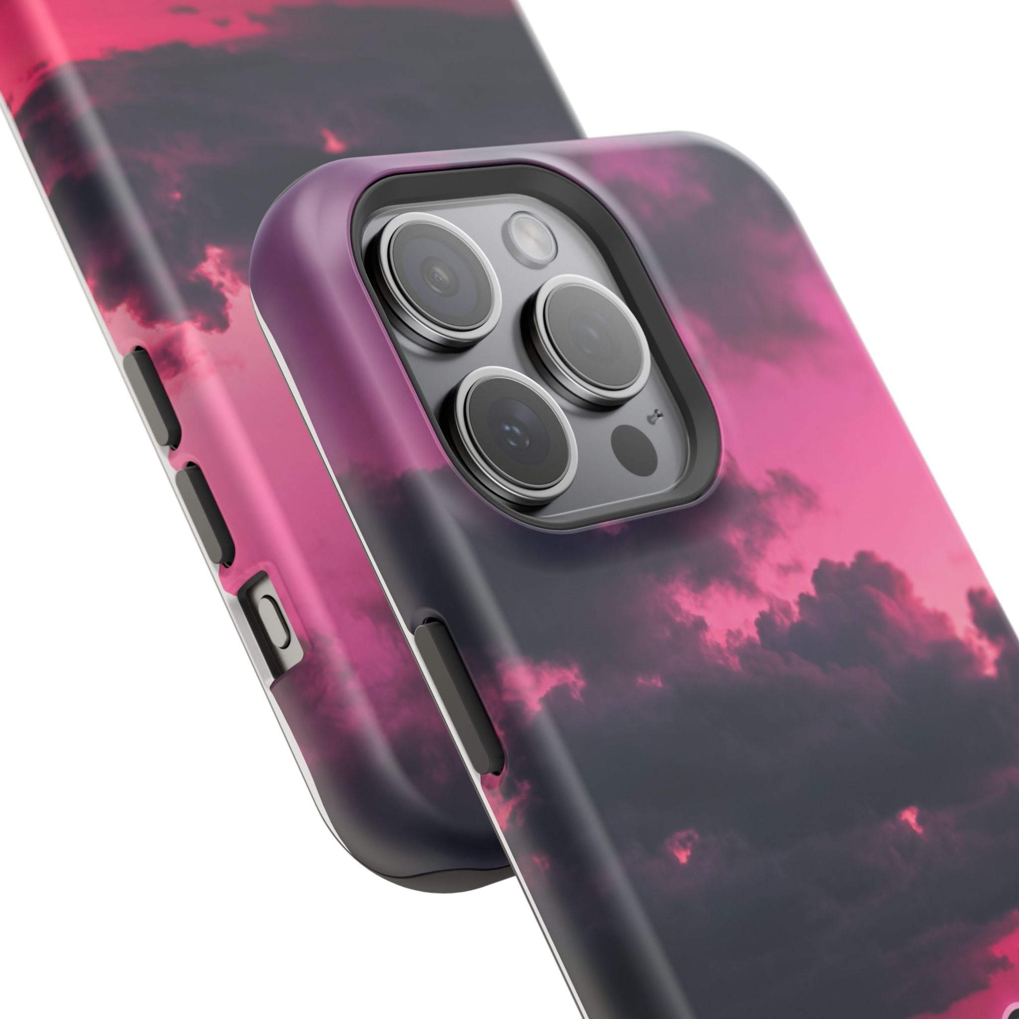 iPhone & Samsung Magnetic Impact-Resistant Phone Case — Pink Twilight Cloud with Paw Print