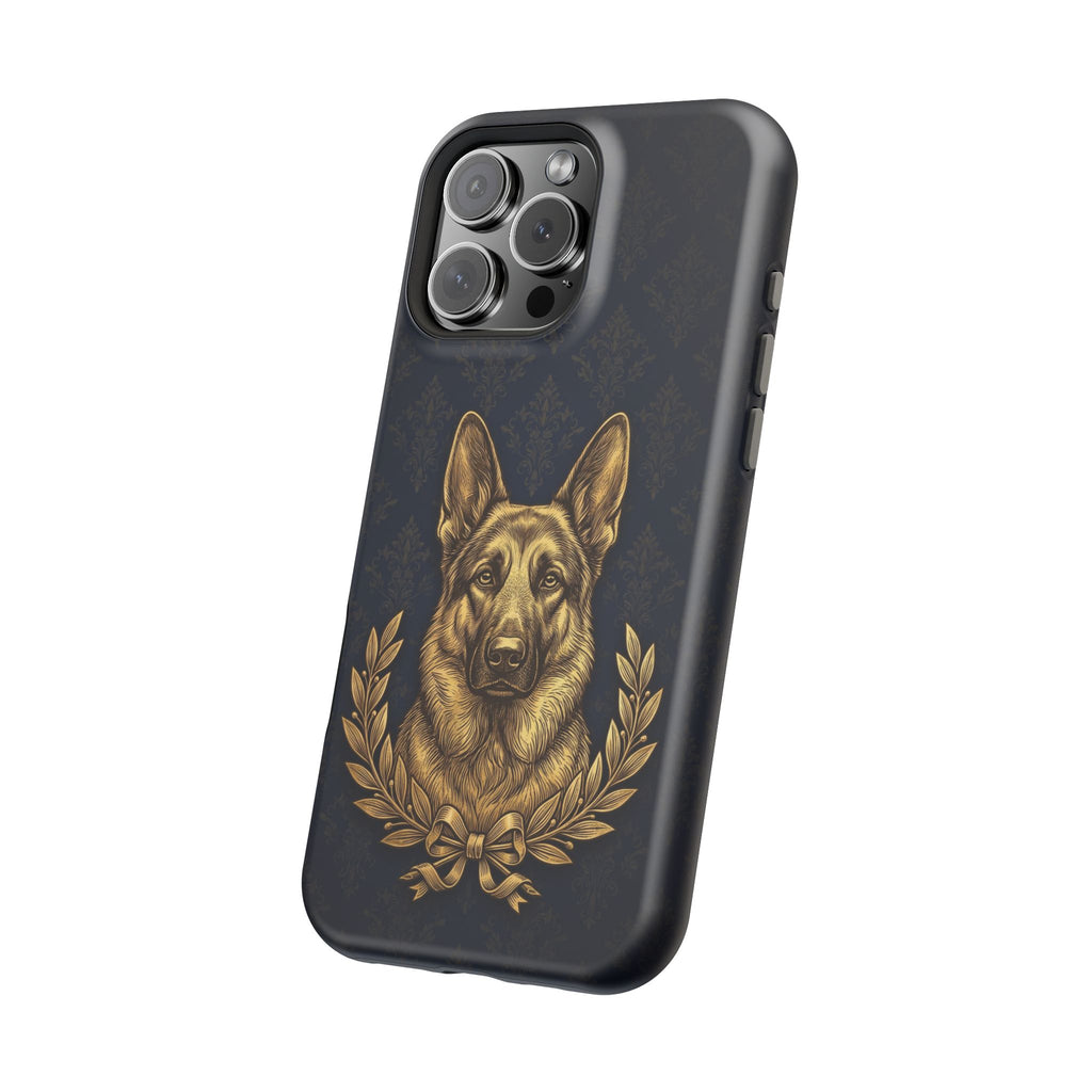 German Shepherd Phone Case | Navy Gold Laurel Art — Tough Magnetic Case with Wireless Charging