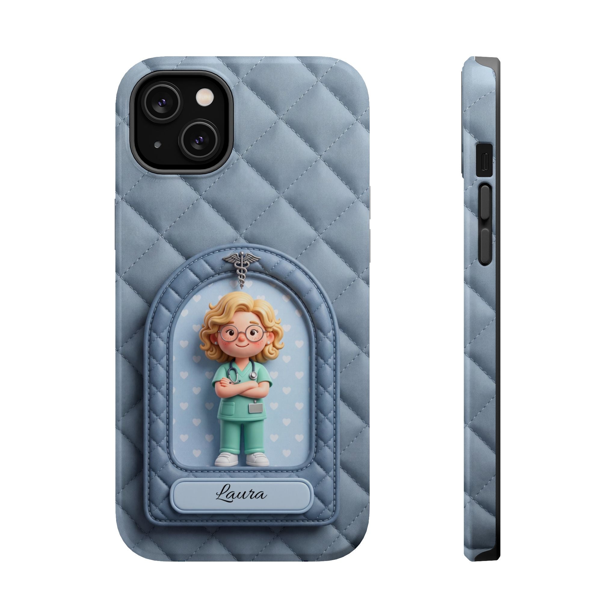 Personalized Quilted Nurse Phone Case — Wireless Charging Cover