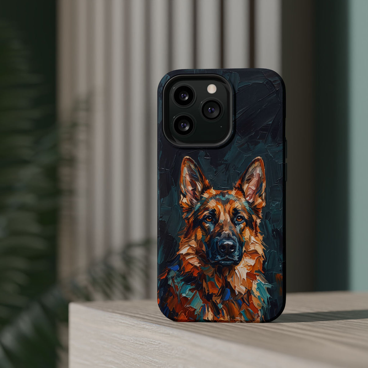 German Shepherd Phone Case | Palette Knife Painting Art — Tough Magnetic Case with Wireless Charging