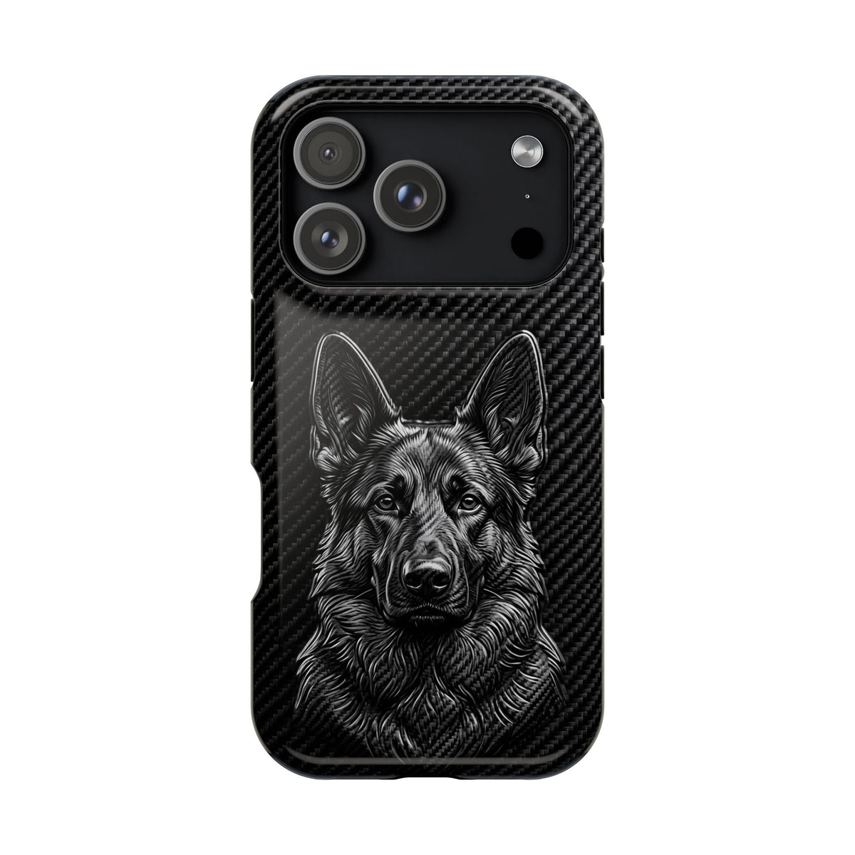 German Shepherd Phone Case | Black Carbon Art — Tough Magnetic Case with Wireless Charging