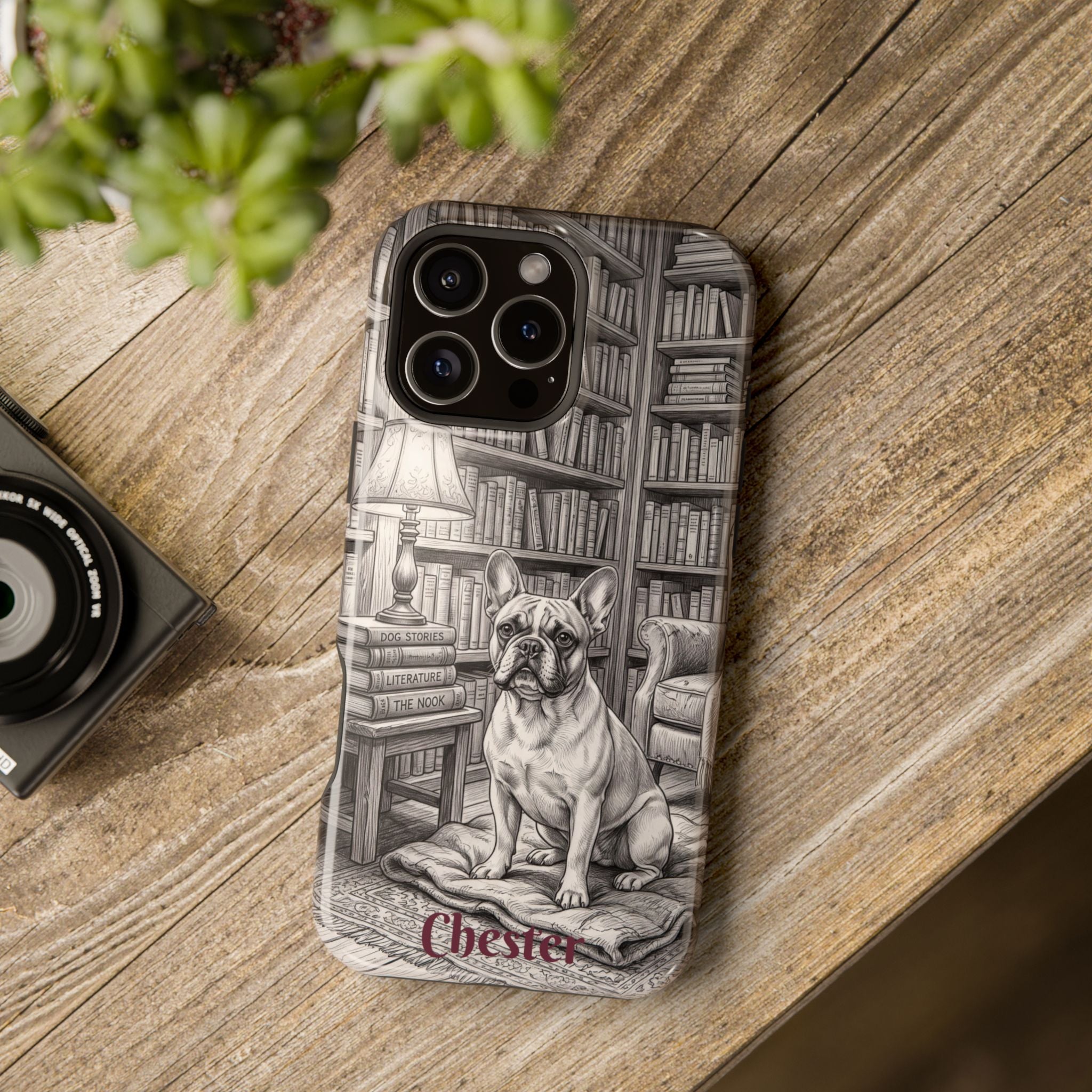 Personalized French Bulldog Library Study Phone Case — Wireless Charging Cover