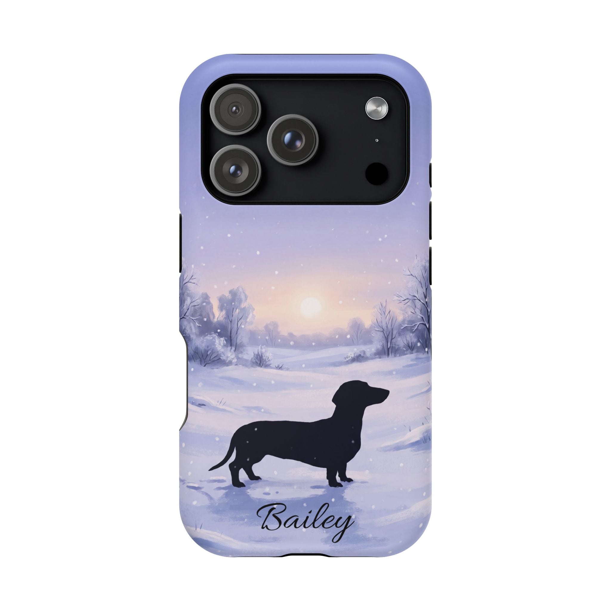 Personalized Dachshund Winter Snow Phone Case — Wireless Charging Cover