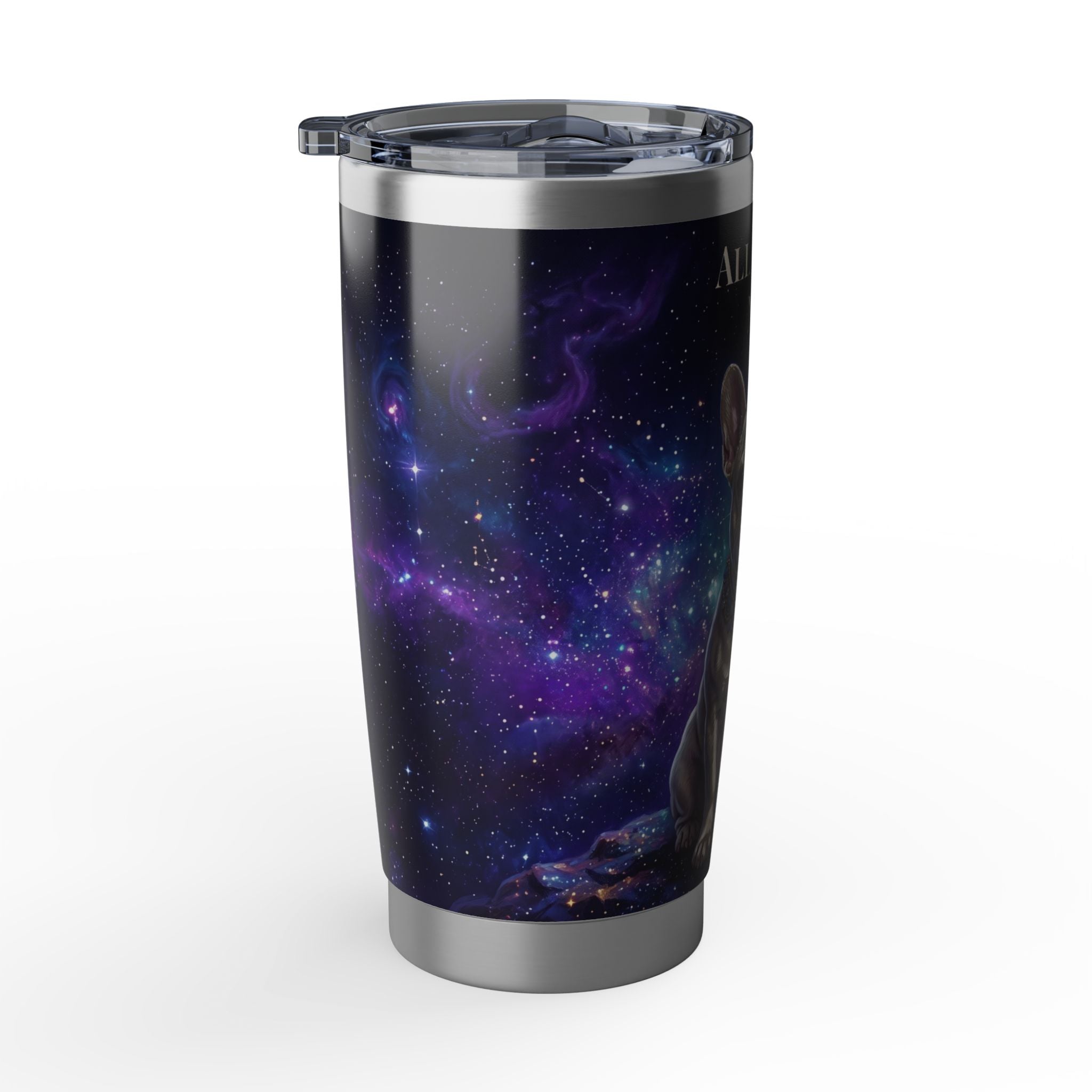 Personalized Frenchie Tumbler – Purple Galaxy Travel Mug, Custom Name Gift for Dog Lover