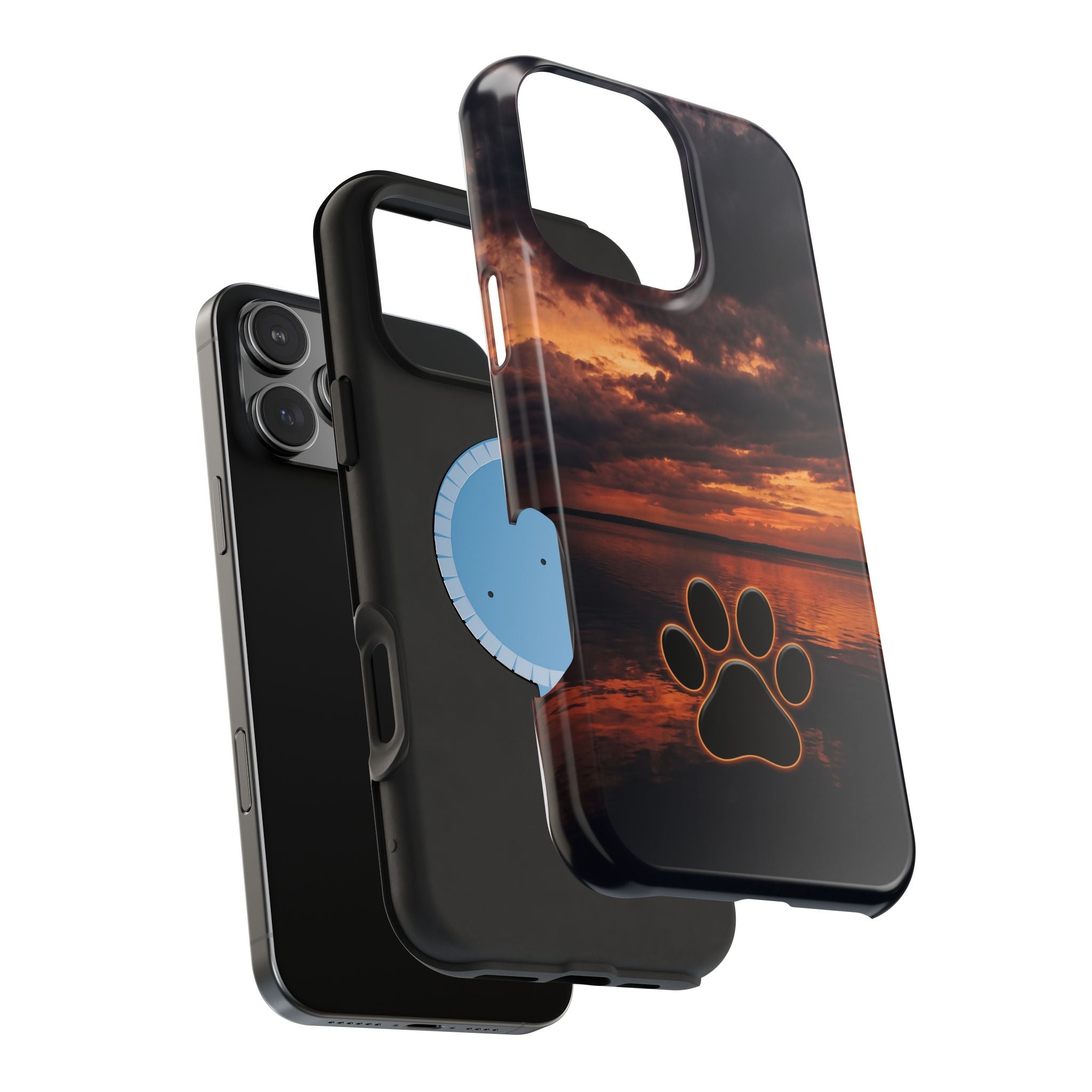 Sunset Paw Print Phone Case — Impact-Resistant Wireless Charging Cover
