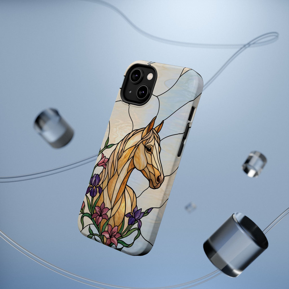Floral Stained Glass Horse Phone Case — Tough Magnetic Case with Wireless Charging