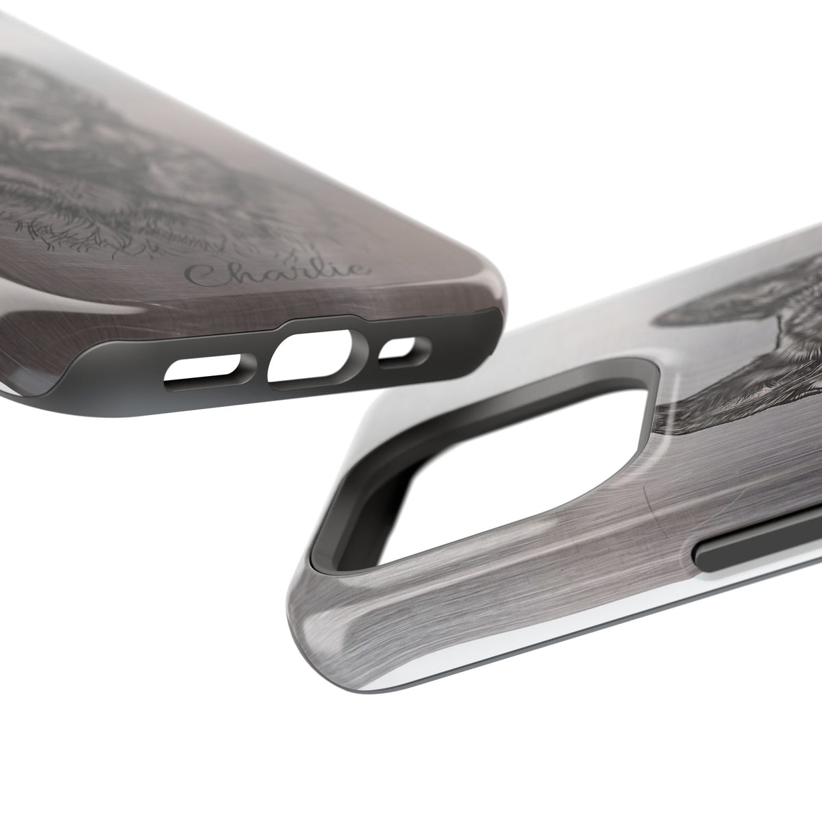 German Shepherd Phone Case | Personalized Etched Silver Art — Tough Magnetic Case with Wireless Charging