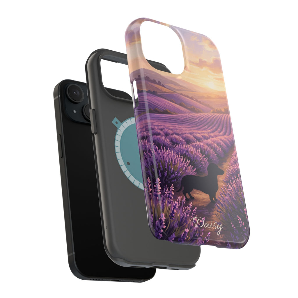 Personalized Dachshund Lavender Field Phone Case — Wireless Charging Cover