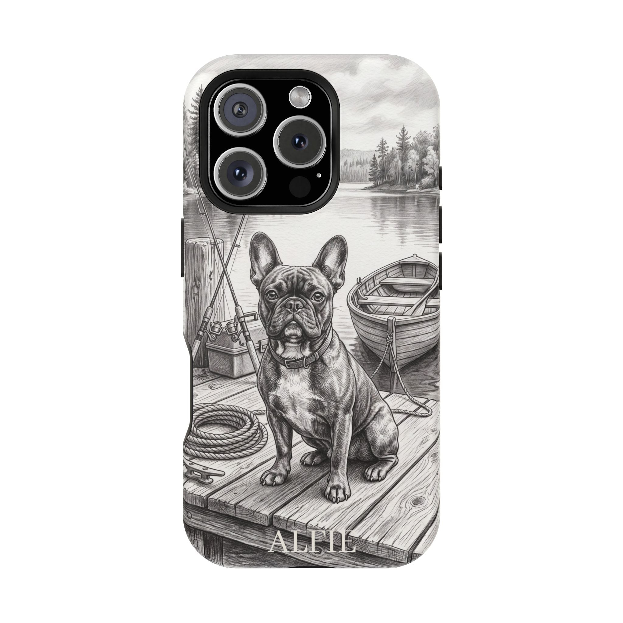Personalized French Bulldog Lakeside Dock Phone Case — Wireless Charging Cover