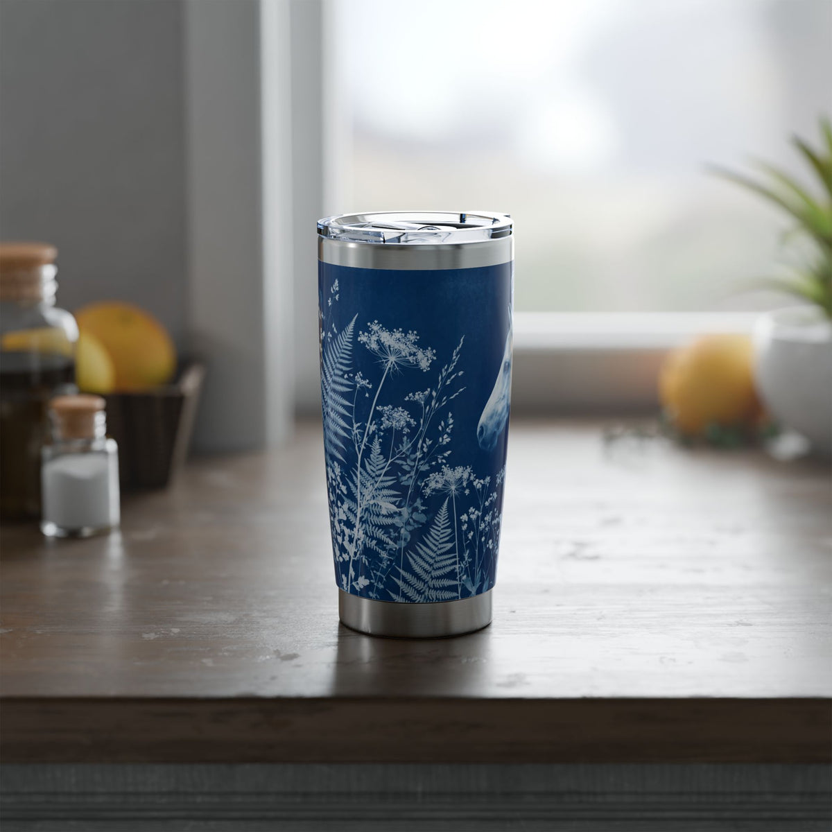 Horse Personalized Tumbler | Cyanotype Botanical Art — 20 oz Stainless Travel Mug