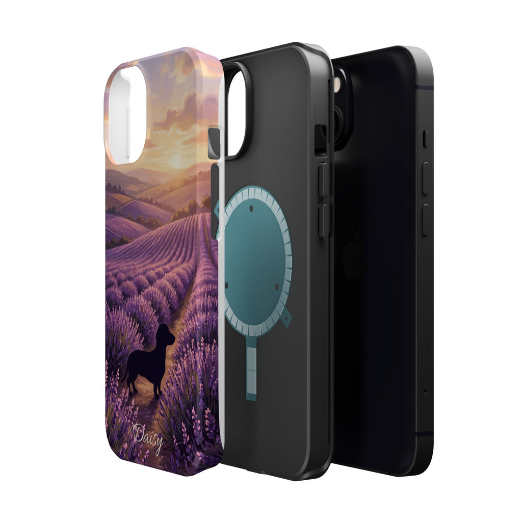 Personalized Dachshund Lavender Field Phone Case — Wireless Charging Cover