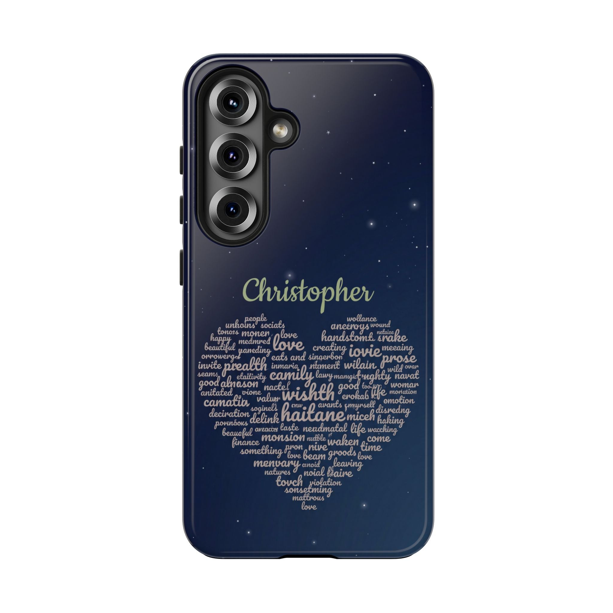 Personalized Teacher Heart Word Cloud Phone Case — Custom Name Starry Design