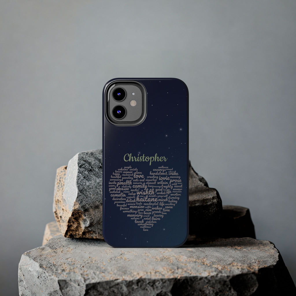 Personalized Teacher Heart Word Cloud Phone Case — Custom Name Starry Design