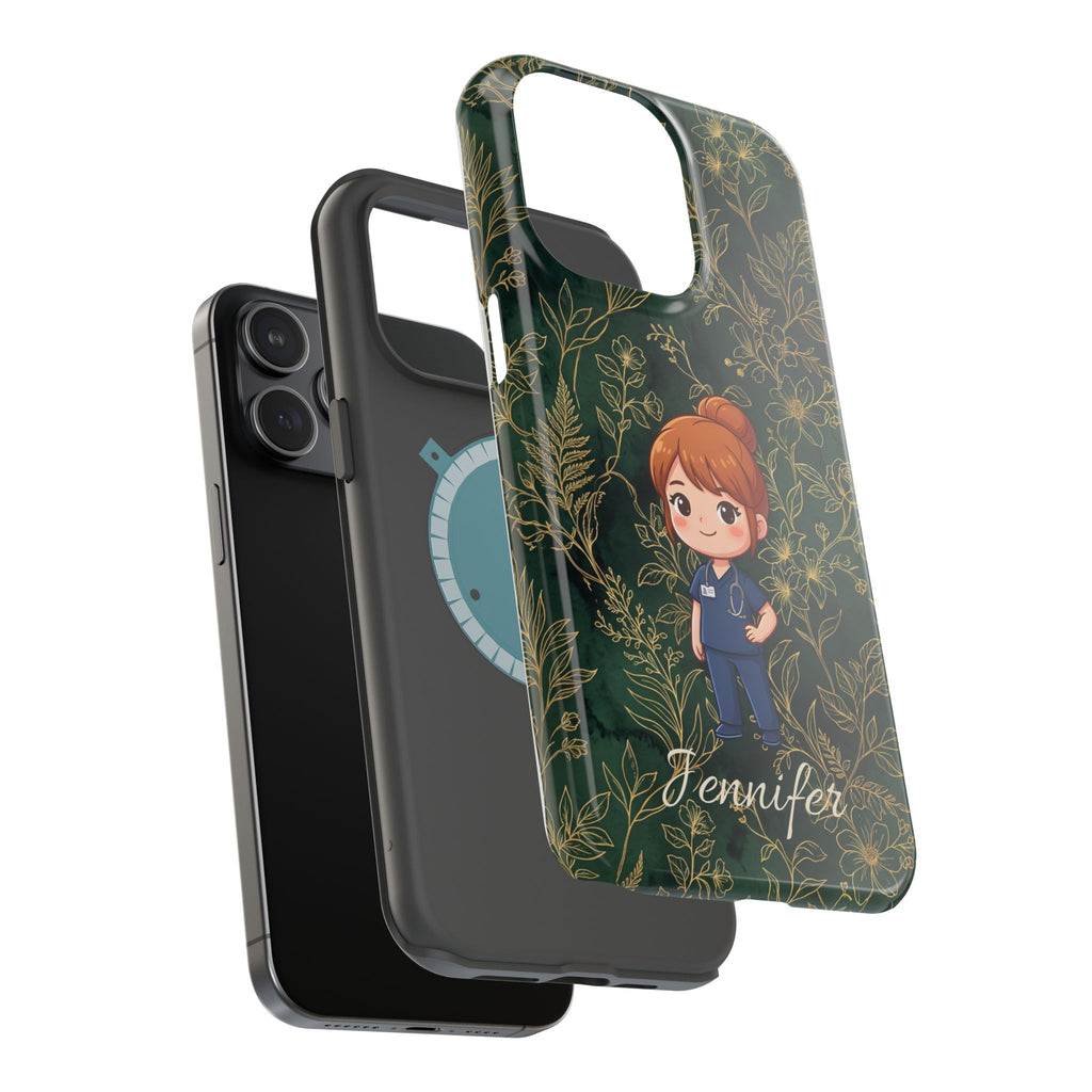 Personalized Nurse Botanical Phone Case — Impact-Resistant Wireless Charging Cover