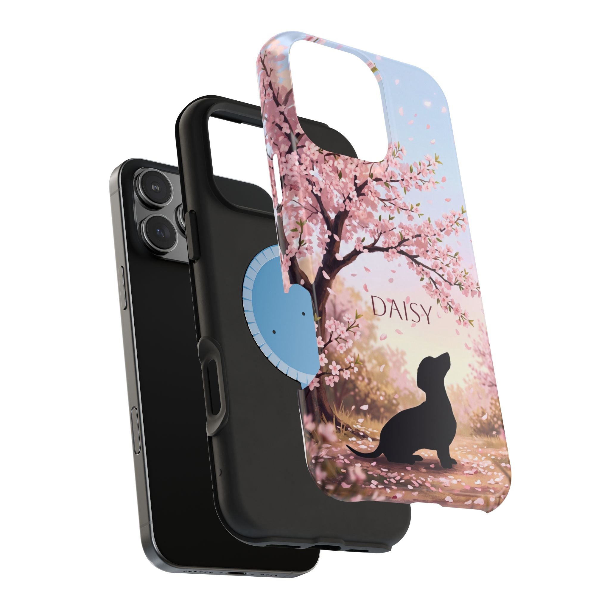 Personalized Dachshund Cherry Blossom Phone Case — Wireless Charging Cover