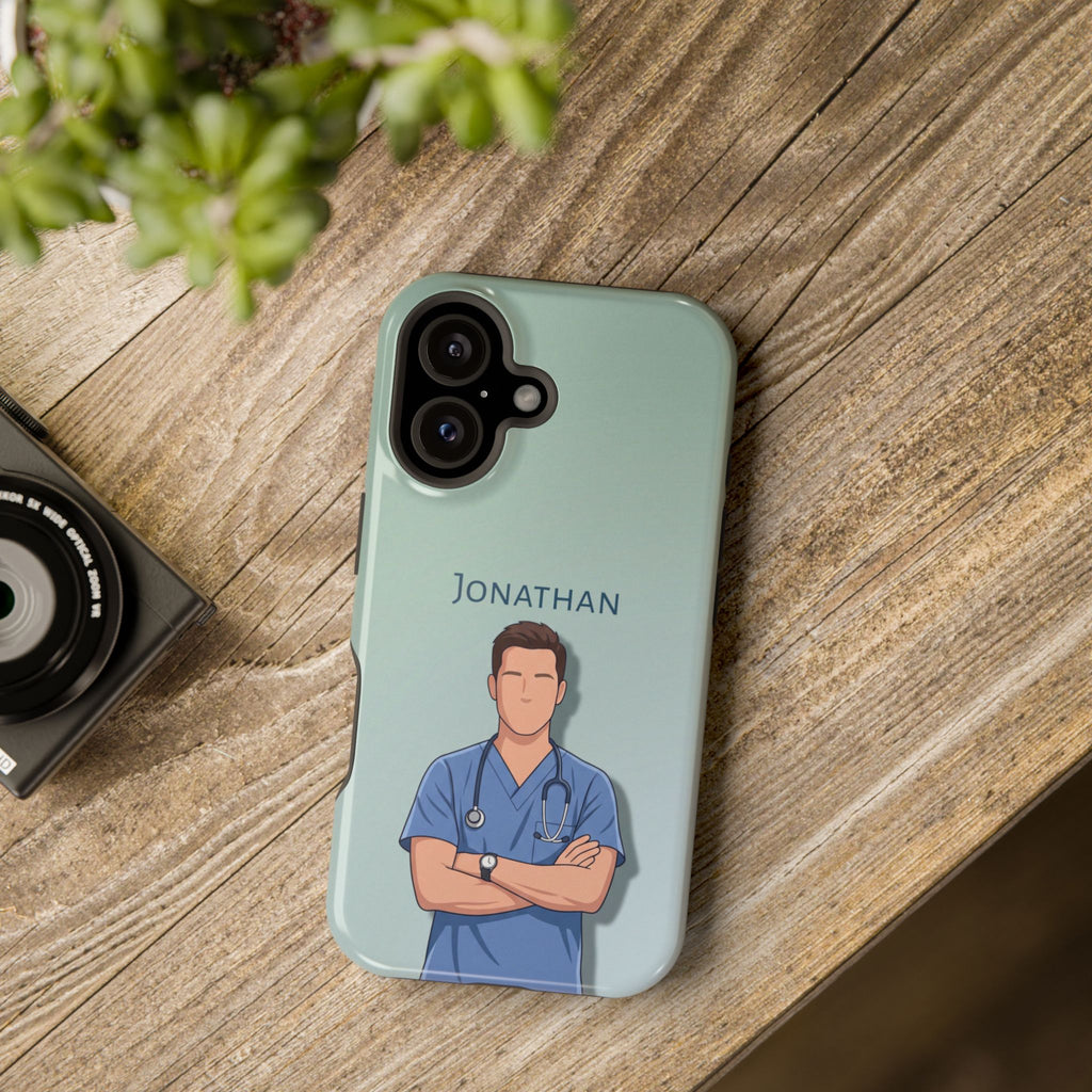 Personalized Nurse Portrait Phone Case — Impact-Resistant Wireless Charging Cover