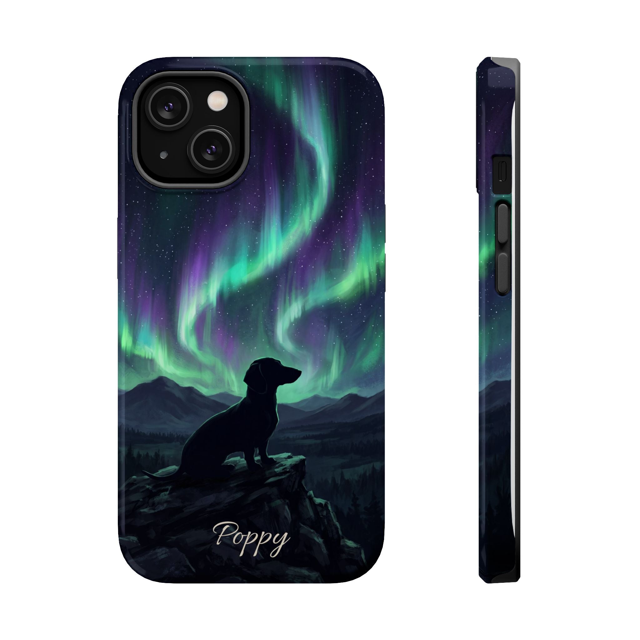 Personalized Dachshund Northern Lights Phone Case — Wireless Charging Cover
