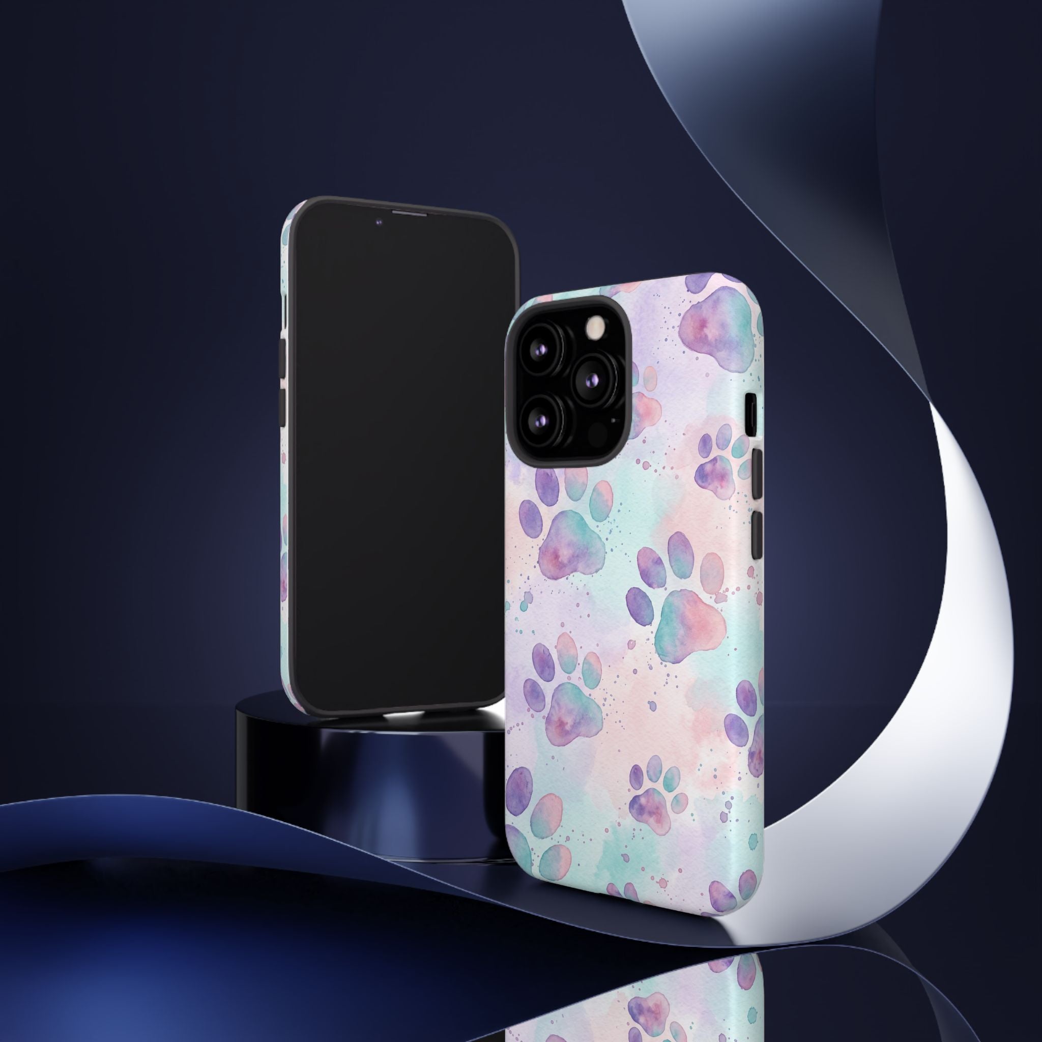 Watercolor Paw Print Phone Case | Pastel Purple, Teal & Pink Artistic Pattern | Samsung & iPhone
