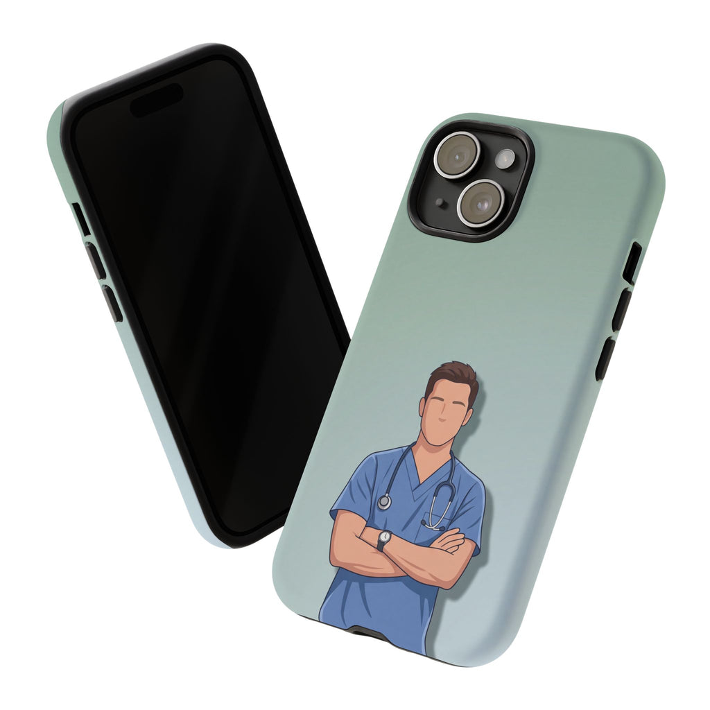 Male Nurse Phone Case | Confident Nurse in Blue Scrubs Illustration | iPhone & Samsung