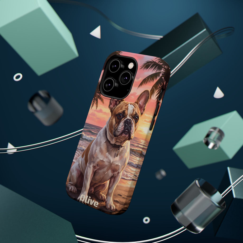Personalized French Bulldog Beach Portrait Phone Case — Wireless Charging Cover