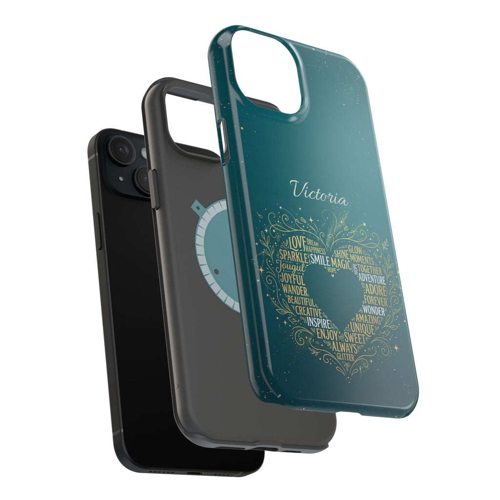 Personalized Teacher Heart Word Art Phone Case — Impact-Resistant Wireless Charging Cover