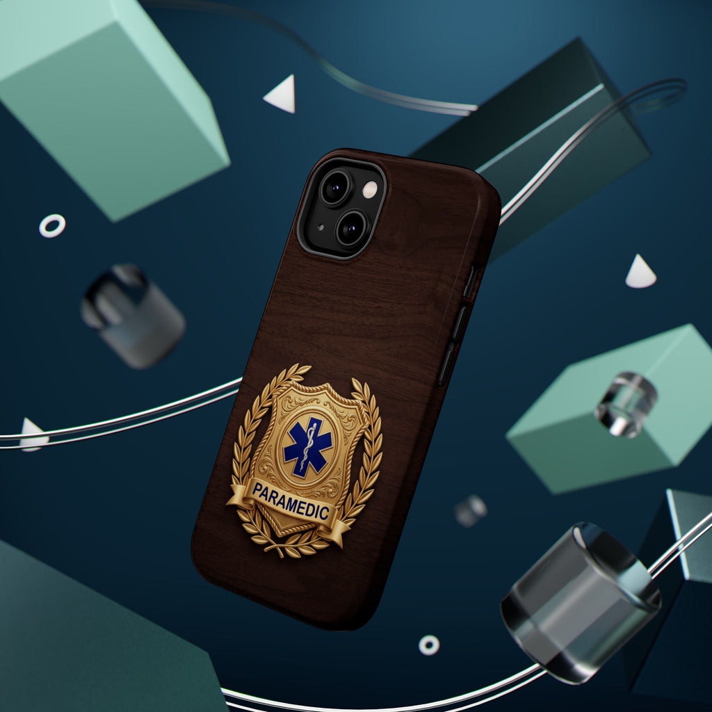 Gold Paramedic Laurel Badge Wood Phone Case — Magnetic Wireless Charging Cover