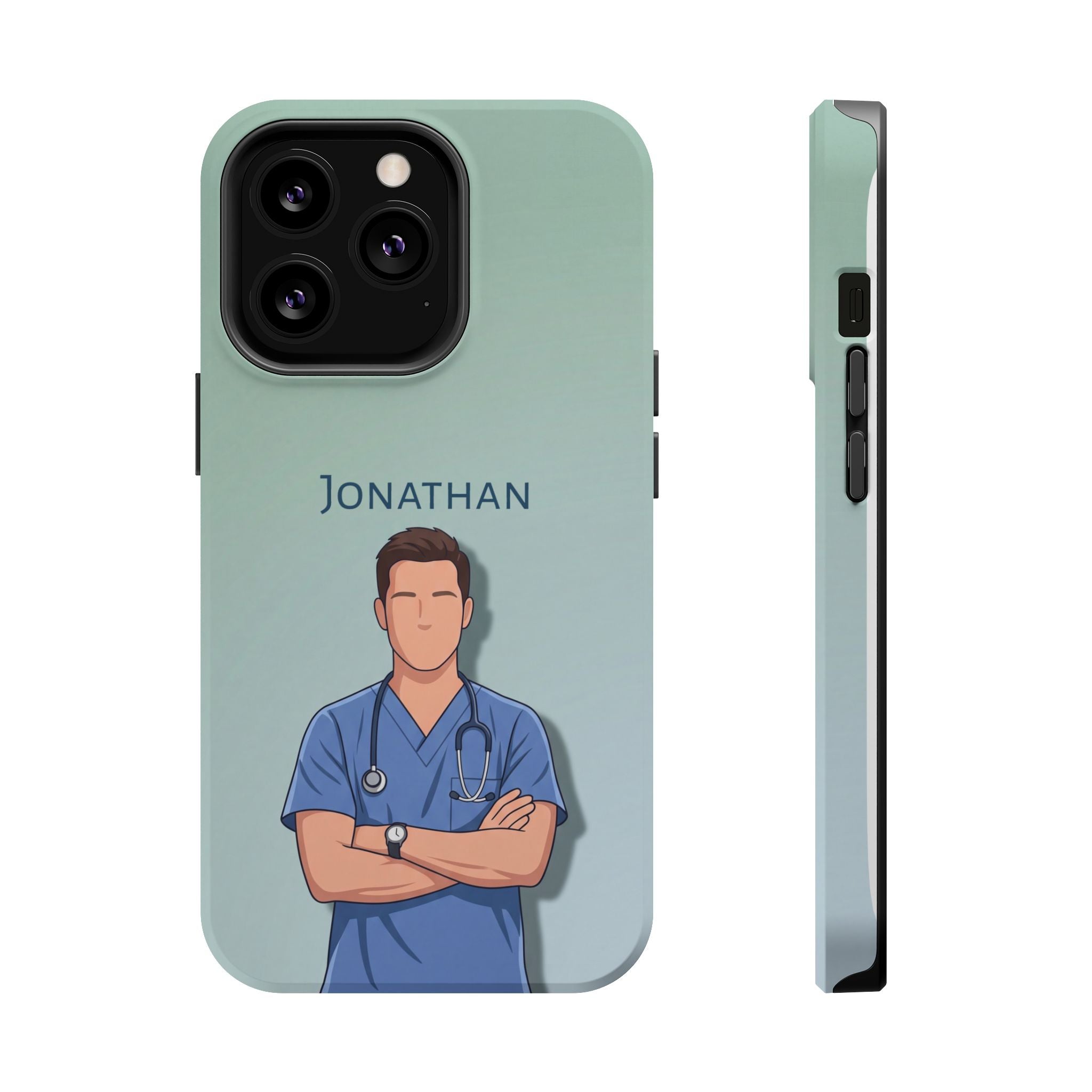 Personalized Nurse Portrait Phone Case — Impact-Resistant Wireless Charging Cover