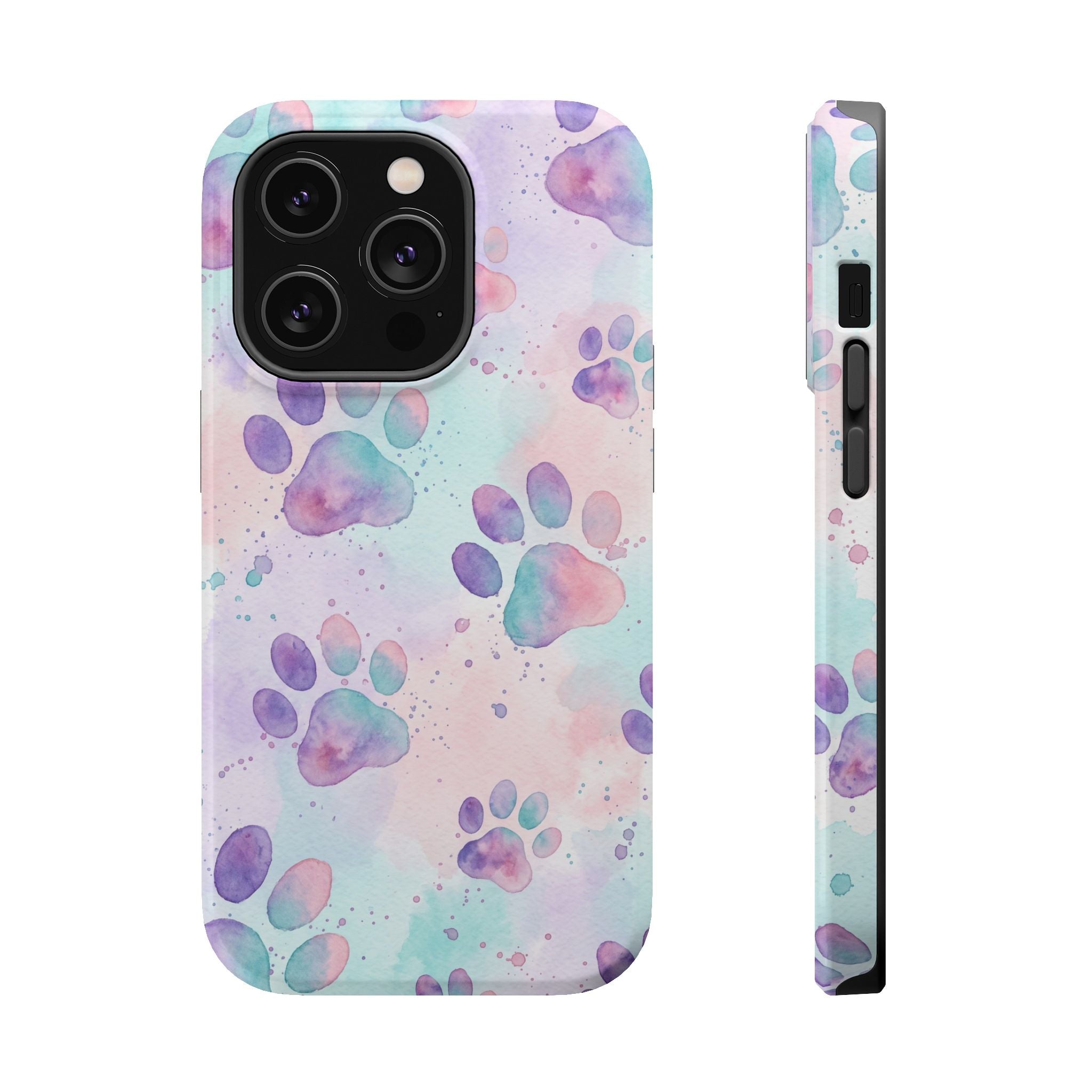 Watercolor Paw Print Phone Case — Impact-Resistant Wireless Charging Cover