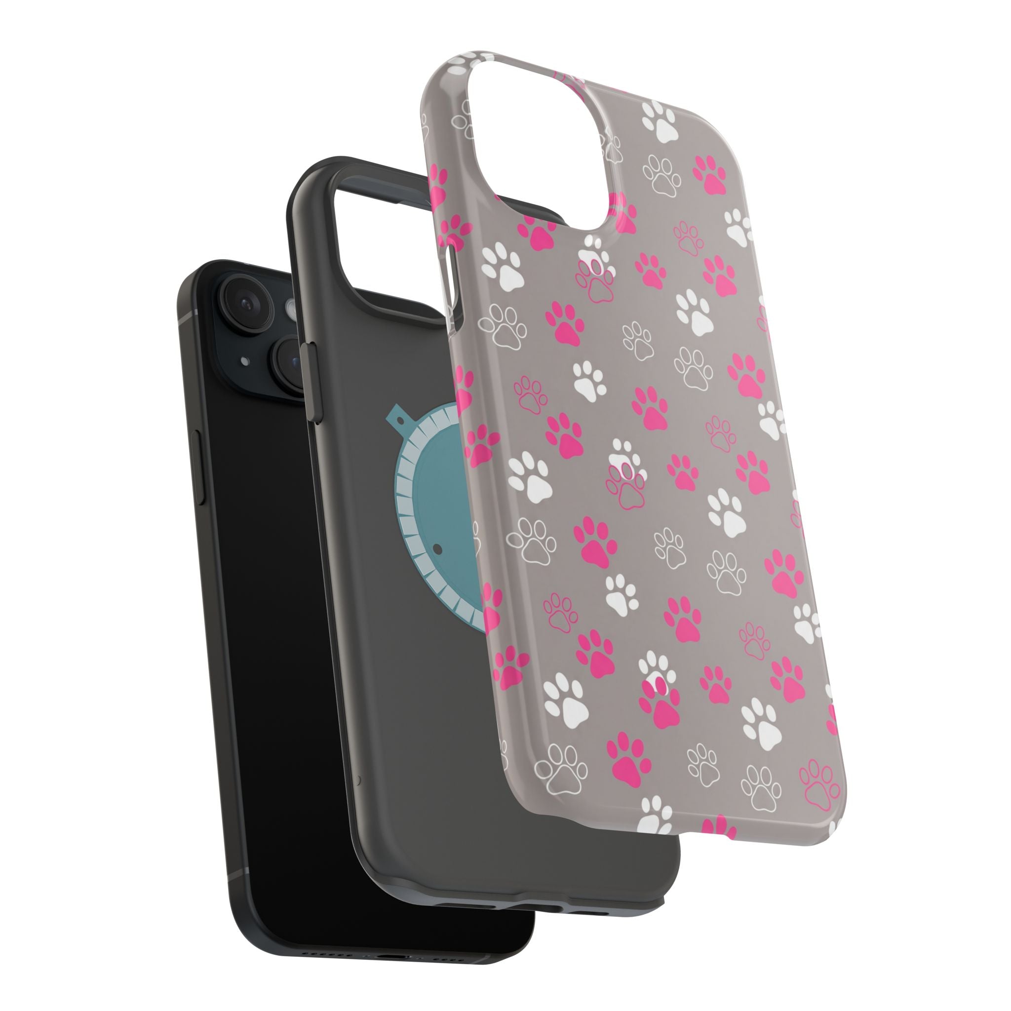 Pink & White Paw Print Phone Case — Impact-Resistant Wireless Charging Cover