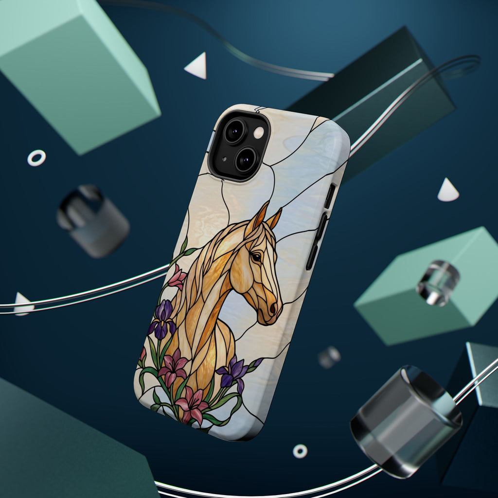 Floral Stained Glass Horse Phone Case — Tough Magnetic Case with Wireless Charging