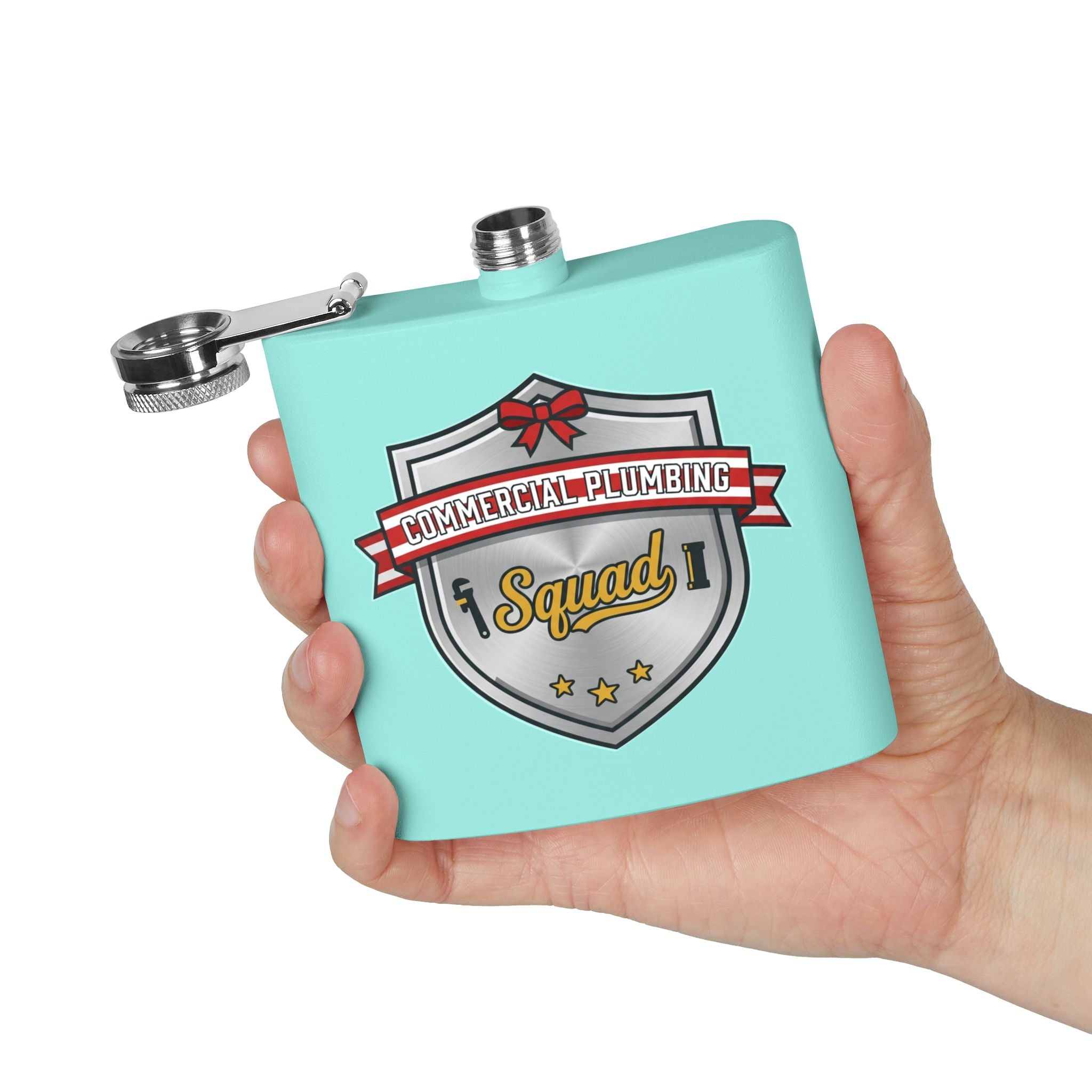 Flask — "Commercial Plumbing Squad" 6oz Stainless Steel Hip Flask