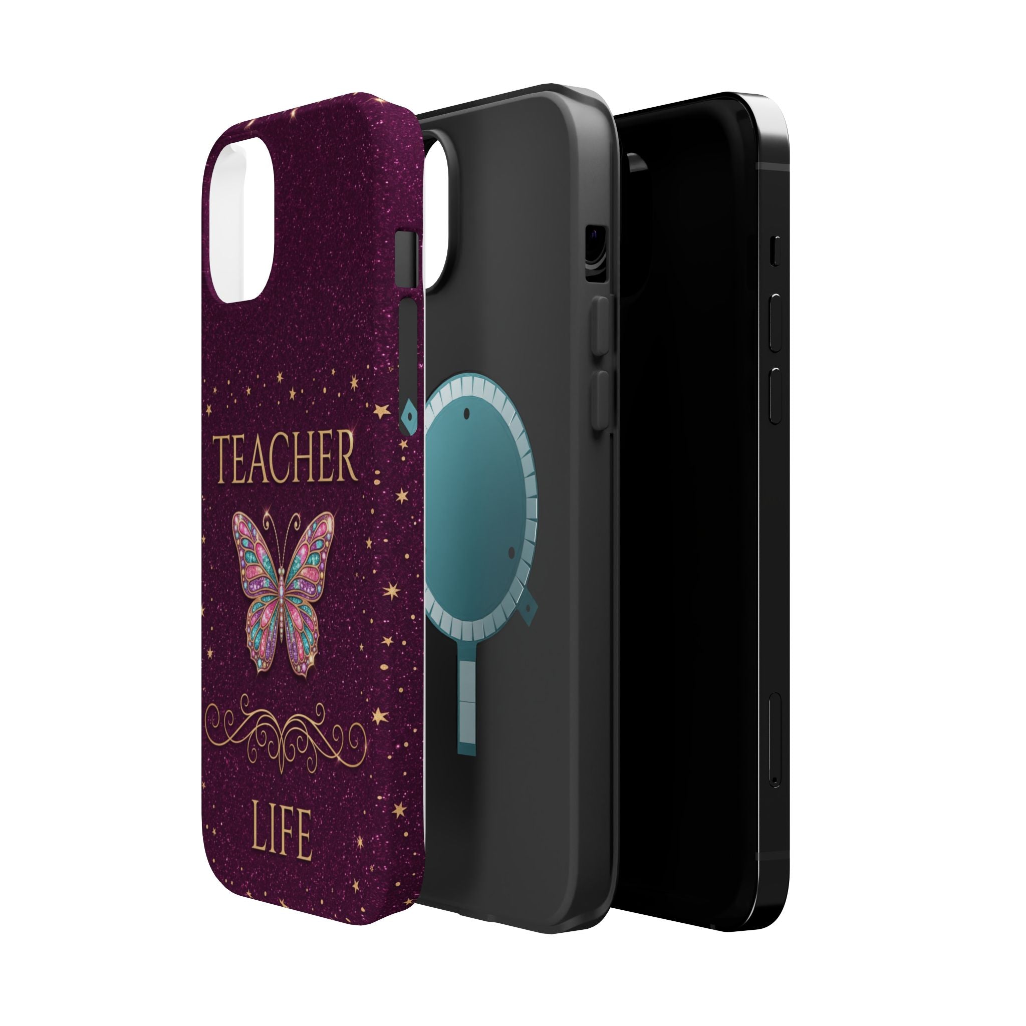 Teacher Life Glitter Butterfly Phone Case — Wireless Charging Cover
