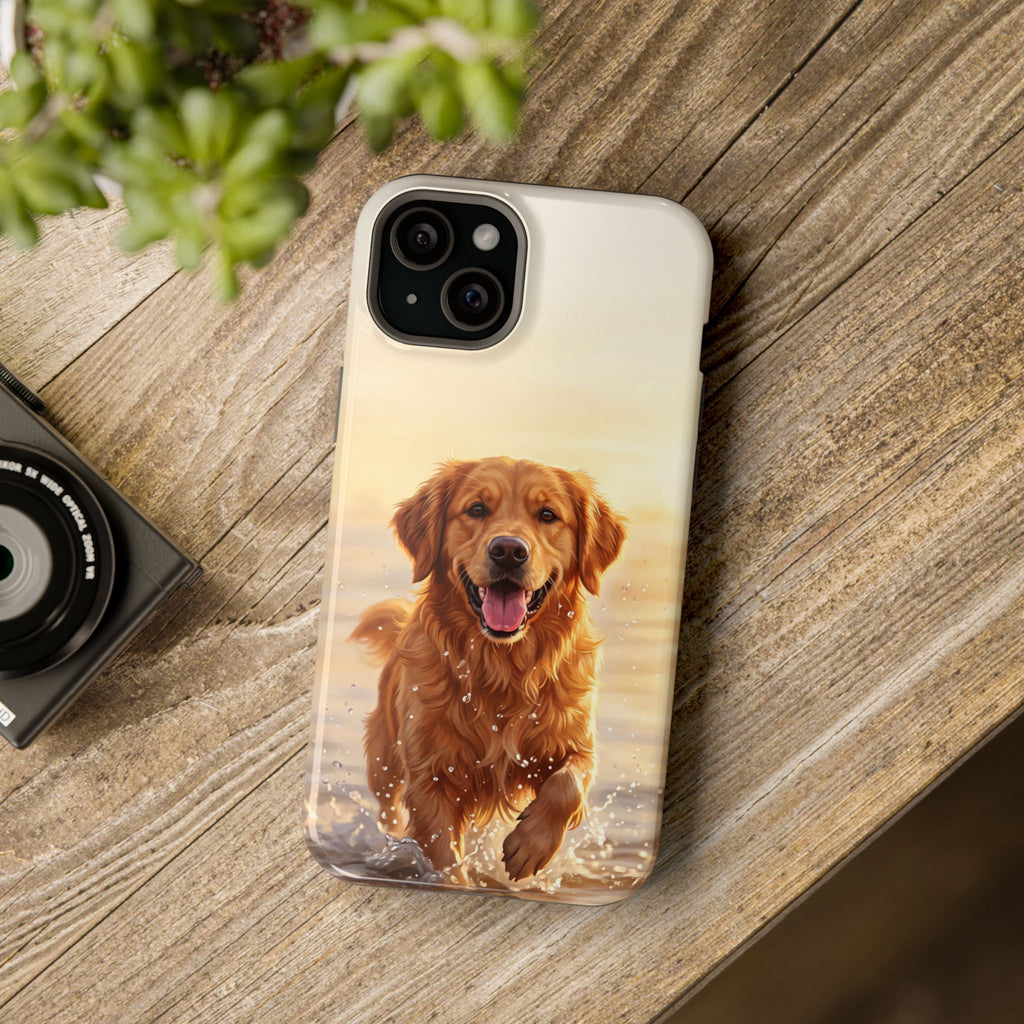 Beach Golden Retriever Phone Case — Impact-Resistant Wireless Charging Cover