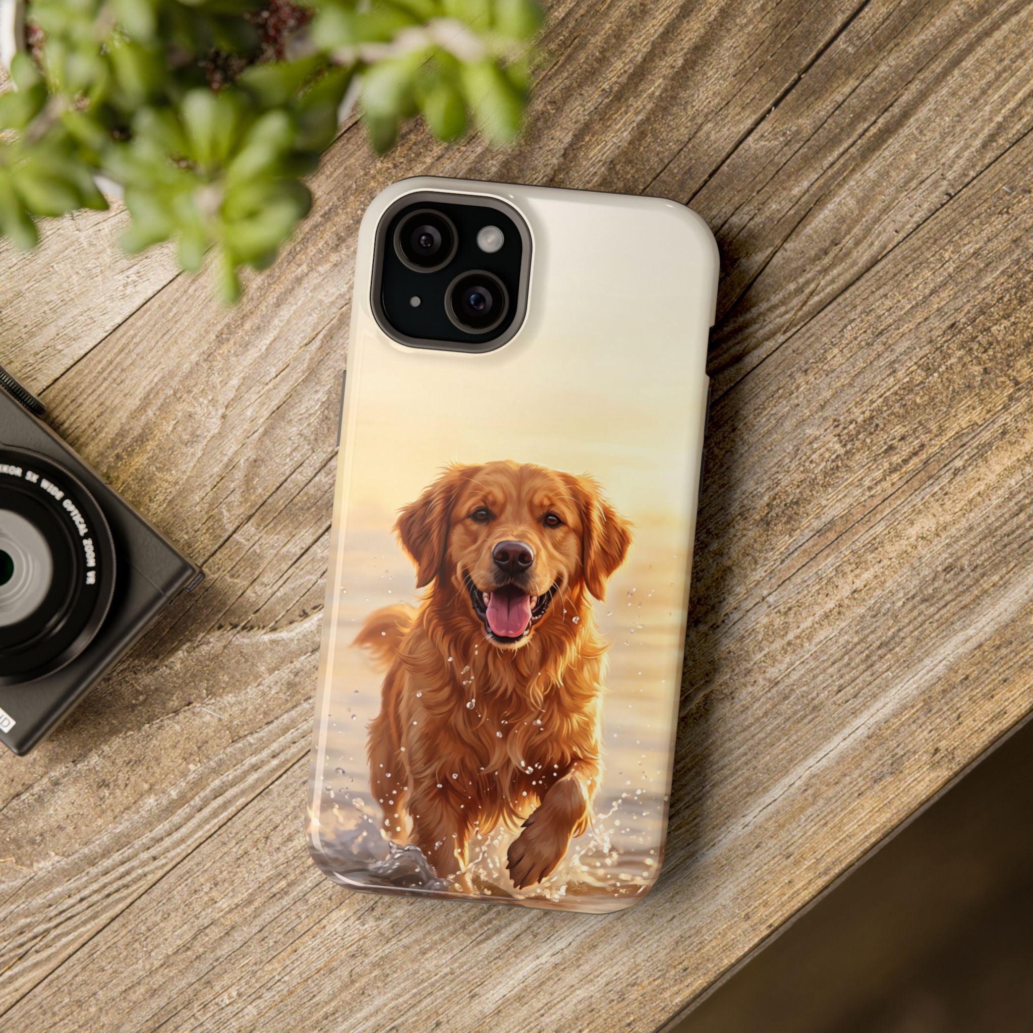 Beach Golden Retriever Phone Case — Impact-Resistant Wireless Charging Cover
