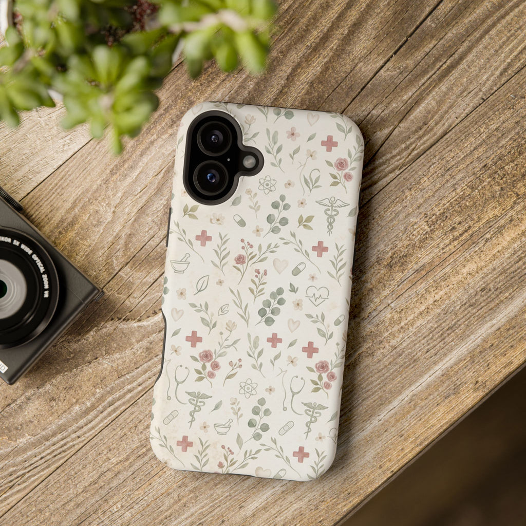 Floral Nurse Phone Case — Impact-Resistant Wireless Charging Cover