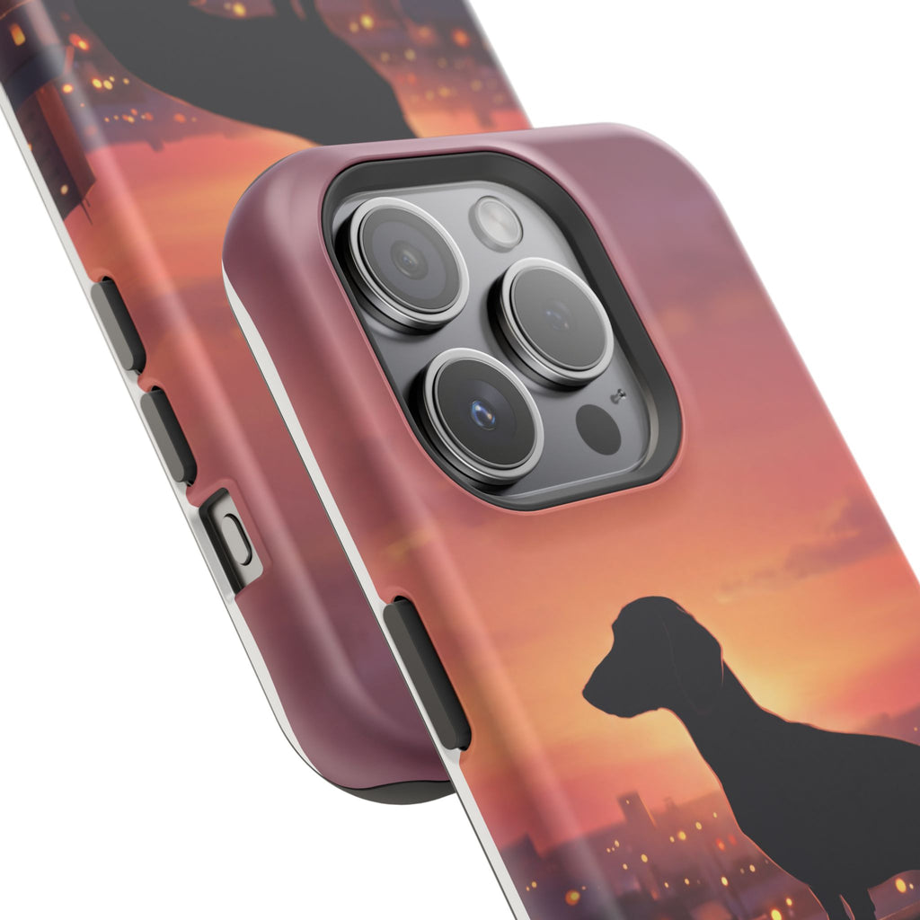Personalized Dachshund Rooftop Sunset Phone Case — Wireless Charging Cover