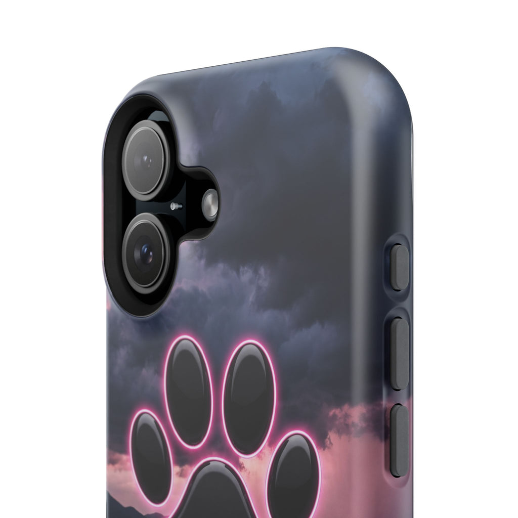 Neon Paw Print Phone Case — Impact-Resistant Wireless Charging Cover