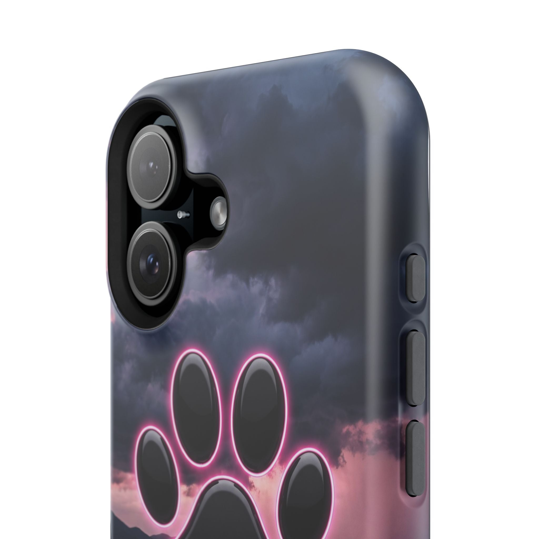 Neon Paw Print Phone Case — Impact-Resistant Wireless Charging Cover