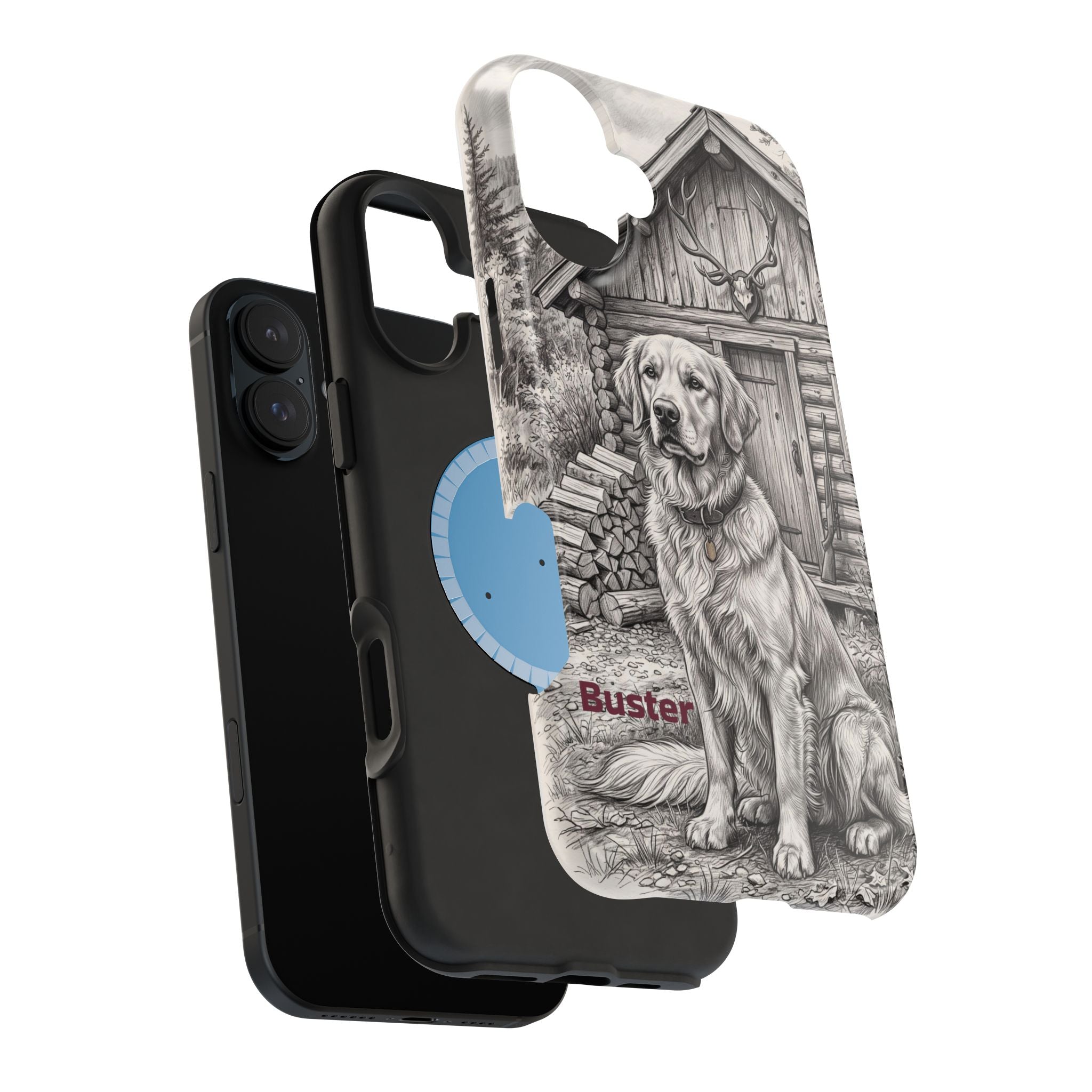 Personalized Golden Retriever Cabin Porch Phone Case — Wireless Charging Cover